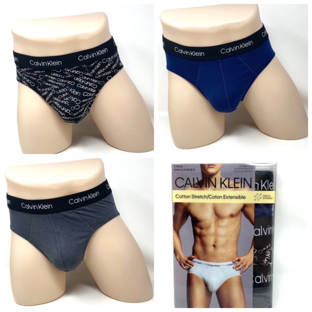 💖MEGA SALE💖Calvin Klein 3-PACK Hip Brief Cotton Stretch Black Men NP21660-923